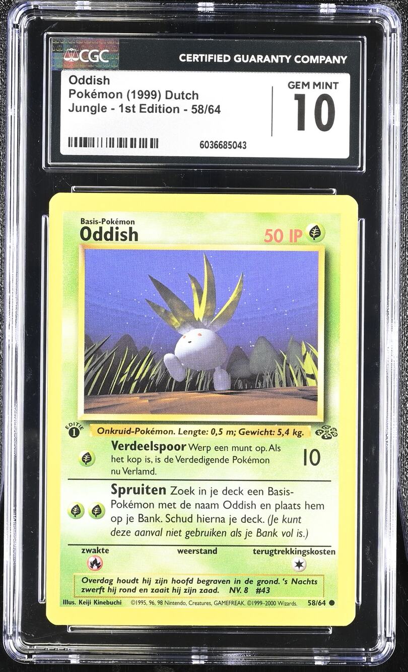 CGC 10 GEM MINT Oddish 1st Edition 58/64 Pokemon Dutch Jungle Set (PSA/BGS)